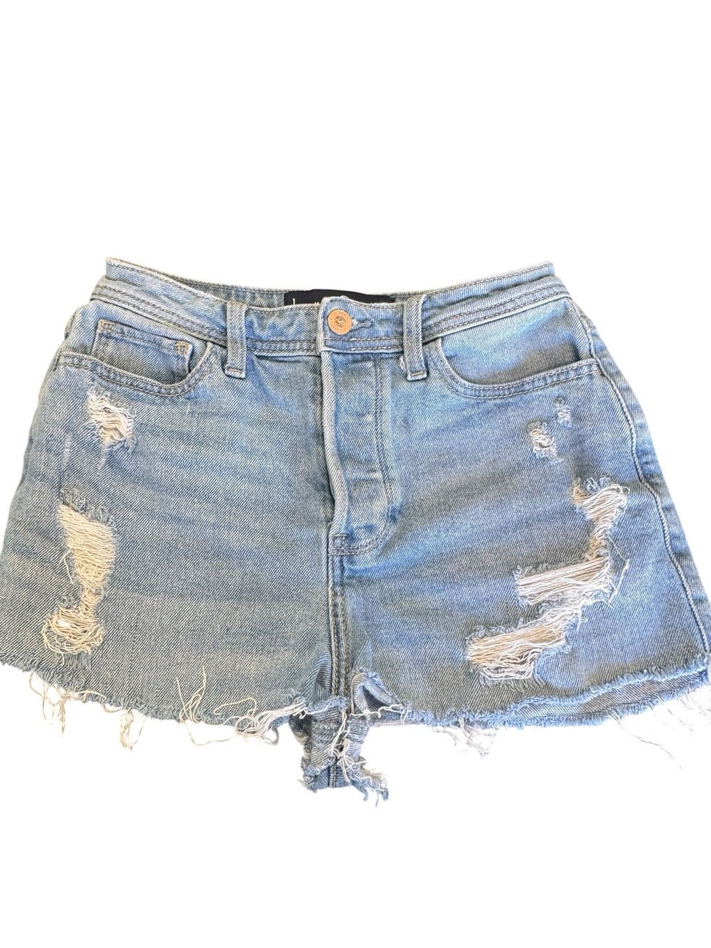 Hollister High Rise Mom Shorts Distressed Light Blue Jean Cuttoffs Women’s 25